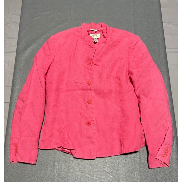 Talbots Jackets & Blazers - Talbots Irish Linen Pink Blazer Jacket Mandarin Collar Size 8 Long Sleeve